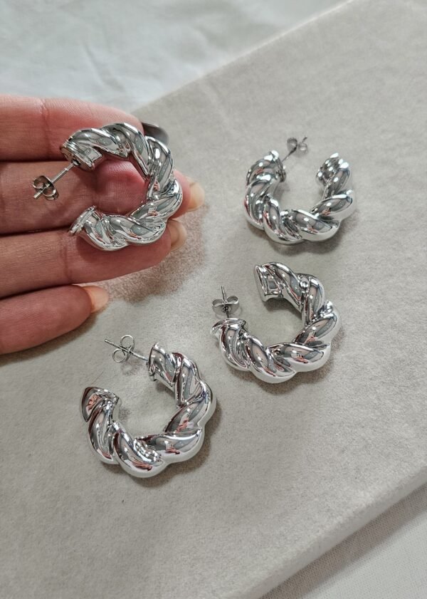 Semi argollas trenzi chunky acero blanco