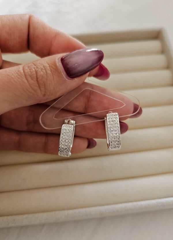 Argollitas oval triple shine acero blanco