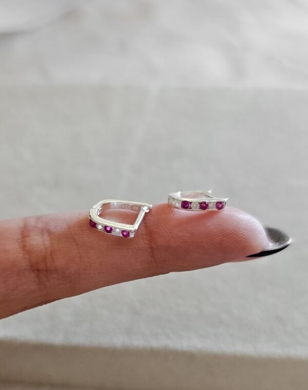 Argollitas oval mini fucsia plata
