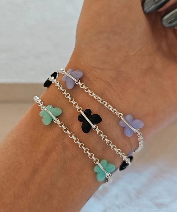 Pulsera mariposas acero blanco (3 colores)