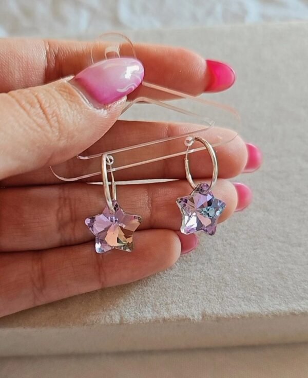 Argollitas star tornasol violeta plata