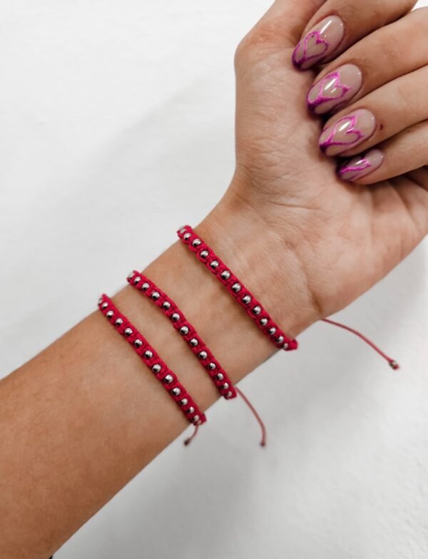 Pulsera bolitas roja acero quirúrgico