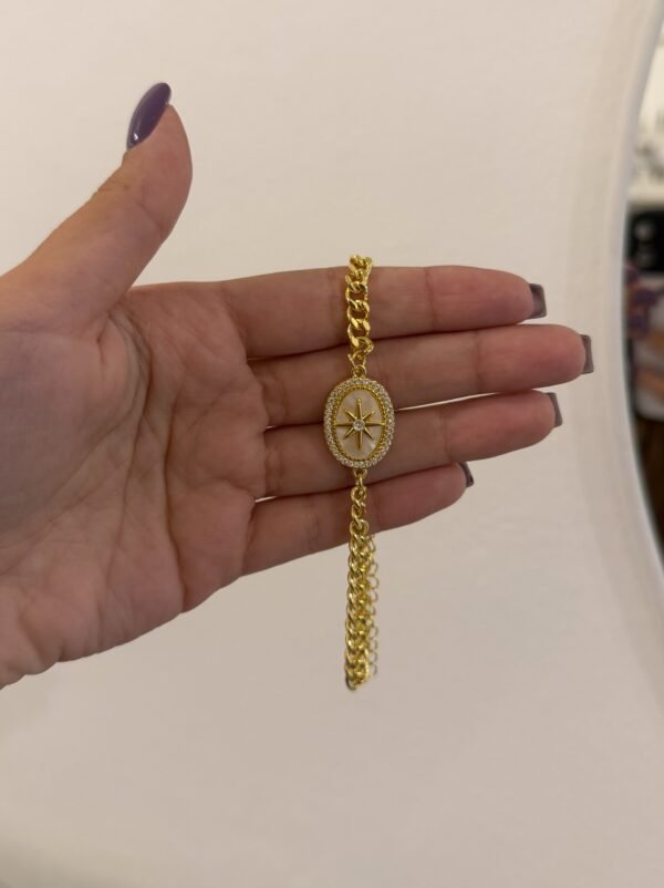 Pulsera óvalo destello acero dorado