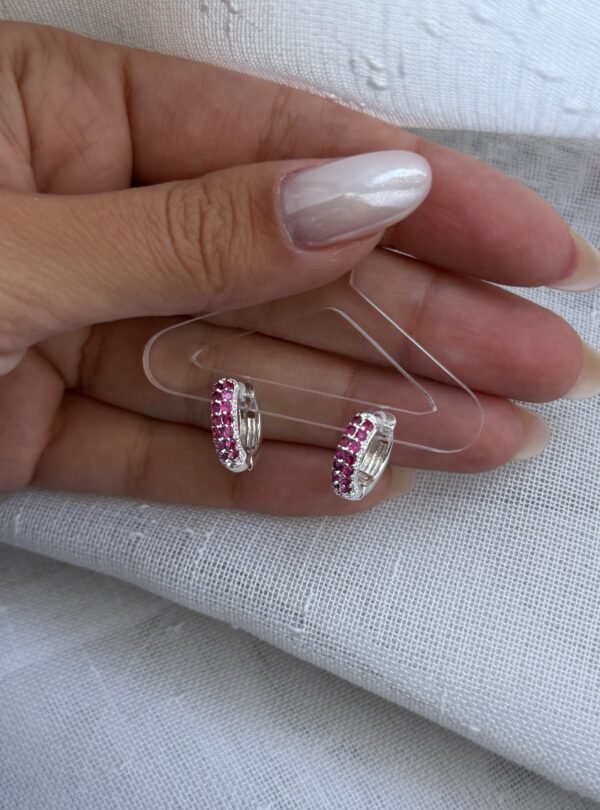 Argollitas doble brillo fucsia acero blanco