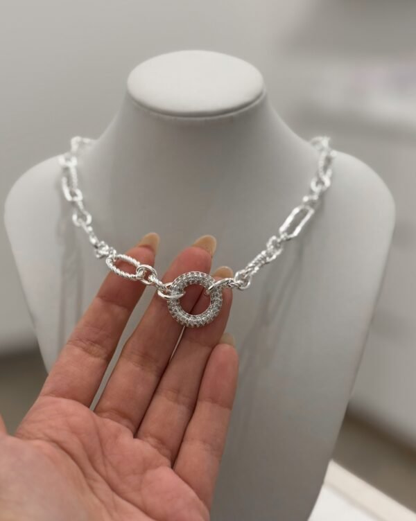 Collar circle shine eslabones combinados acero blanco