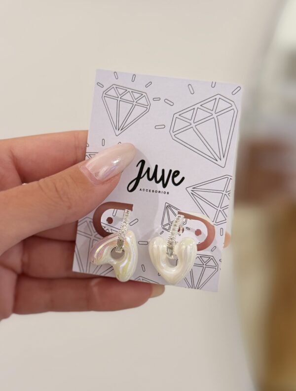 Argollas cora perla tornasol acero blanco